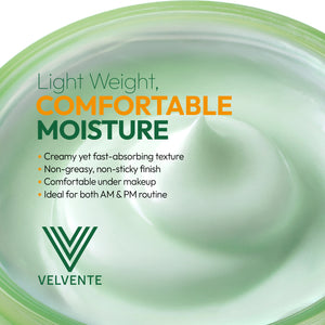 Velvente moisturizer lightweight comfortable moisture creamy yet ast-absorbing texture non-greasy non-sticky finish