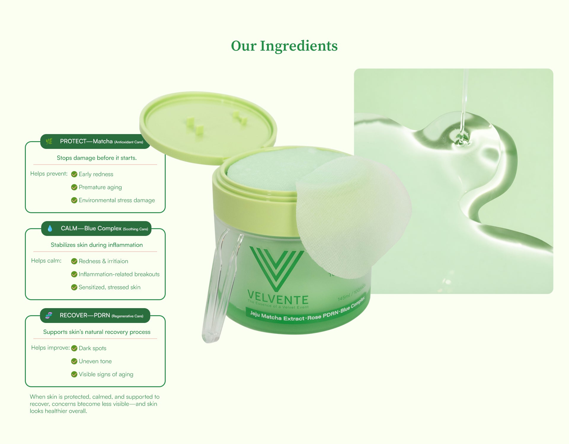 Velvente skincare product with ingredients list Revolutionize Your Routine with Matcha & Rose-Derived PDRN